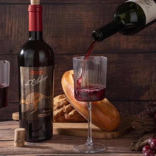 Ciaell 12 PCS Plastic Ribbed Wine Glasses - 10 OZ Plastic Square Wine Glasses with Stem - Disposable Champagne Cups for Pa...