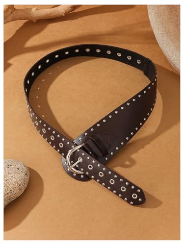 Verdusa Women's Studded Belts Y2k Belt Punk PU Leather Vintage Rave Western Cowgirl Belts