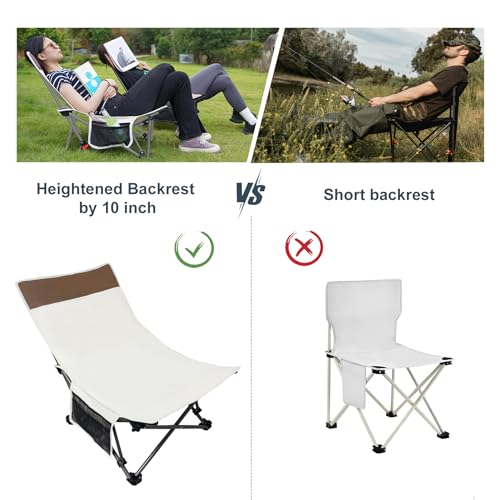 Compact Backpack Camping Chairs 2 Pack with Adjustable Backrest & Side Pocket, Low Folding Chairs for Adults, Portable Rec...