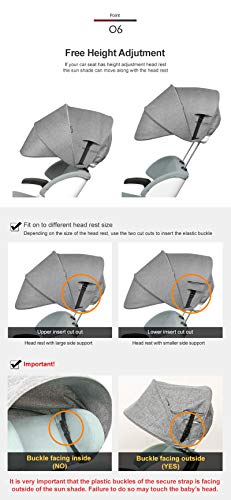Manito Sun Shade Extender/Auxiliary Canopy for Car Seat (Black Grey)