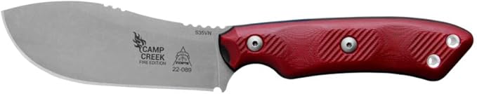 Tops Knives Camp Creek Fire Edition Full Tang Fixed Blade- Tumble Finish Blade Finish- Black Leather Sheath w/Dangler (Re...