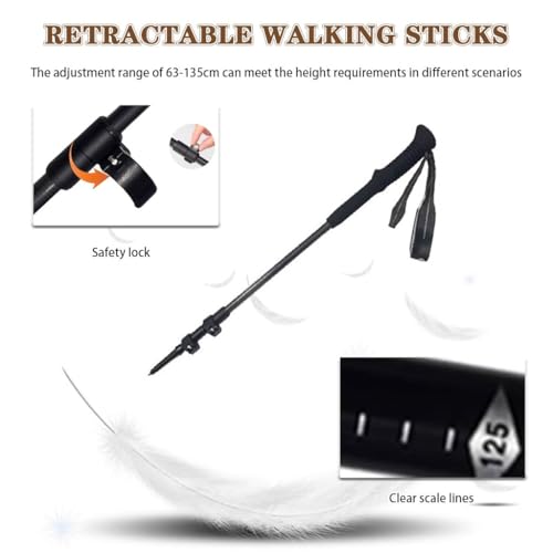 Ultralight Carbon Fiber Trekking Poles, Retractable Adjustable Walking Sticks, Anti-Slip, Shockproof, with EVA Handles, Mo...