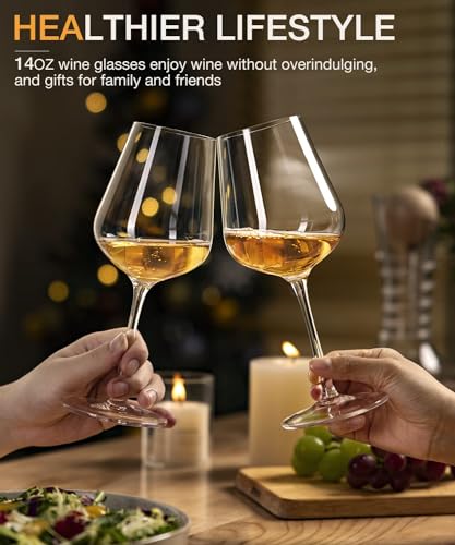 LUNA & MANTHA White Wine Glasses Set of 4, Crystal Wine Glasses with Stem, Hand Blown 14oz, Perfect for Red，White Gift Pac...