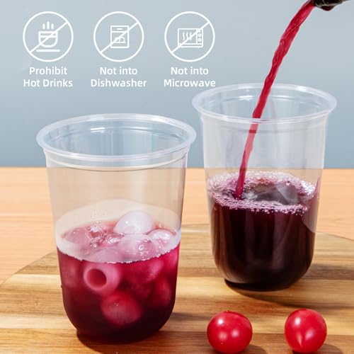 WELLIFE 16 oz Clear Plastic Cups, 50 Pcs Disposable Wine Glasses Stemless Cocktail Punch Cups for Cold Drinking Party Supp...