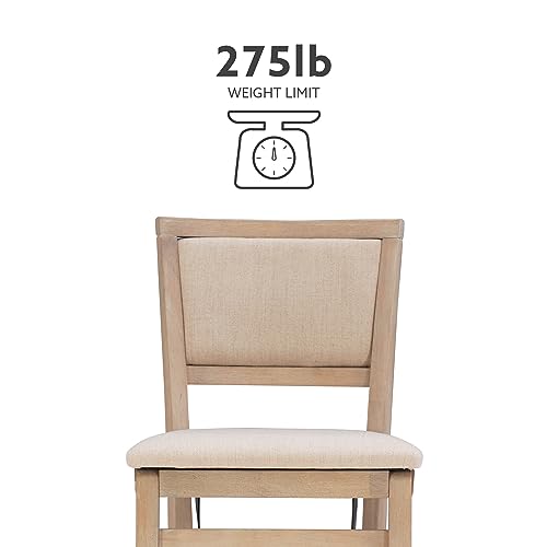 Linon Keira Natural Rustic Wooden Folding Barstool with Beige Upholstered Seat and Back