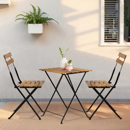 3 Pieces Folding Patio Furniture Set Bistro Set Portable Conversation Set All Weather Resistant Outdoor Furniture with 2 F...
