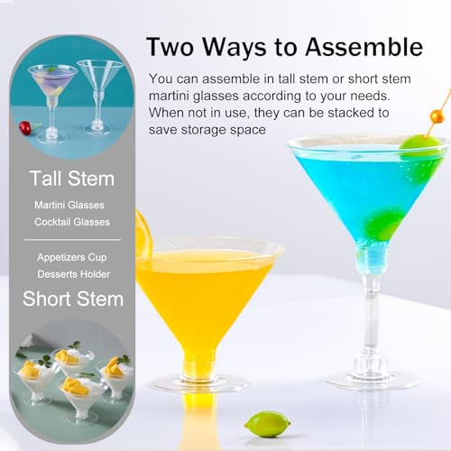 WUWEOT 60 Pack Plastic Martini Glasses, 5 Oz Tall Cocktail Glasses, Unbreakable Appetizer Dessert Cups Drinkware for Home ...