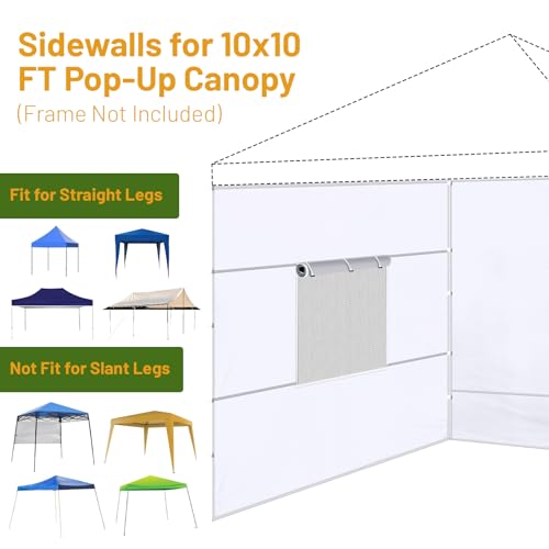 3 Pcs 10x10 Canopy Sidewalls with Roll-up Windows for 10x10 Pop Up Canopy Straight Leg Outdoor Instant Canopy Walls Waterp...