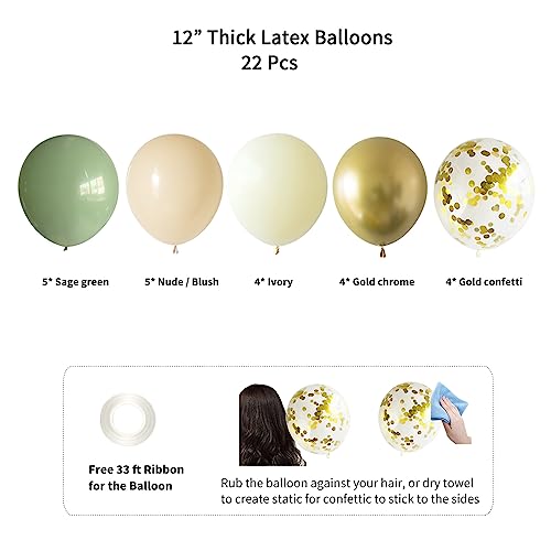 ANSOMO Sage Green Happy Birthday Party Decorations Retro Green Nude Ivory Dark Olive Kraft Paper Banner Balloons Neutral R...