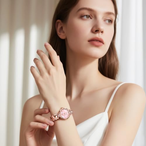 OLEVS Women's Watches Rose Gold Luxury Dress Diamond Tungsten Steel Fashion Ladies Watch Calendar Date Luminous Waterproof Female Watch