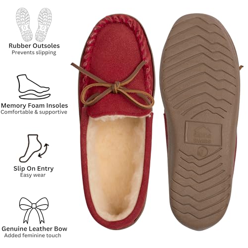 Alpine Swiss Sabine Womens Moccasin Slippers Genuine Suede House Shoe Memory Foam Insole Plush Faux Shearling Fur Indoor O...