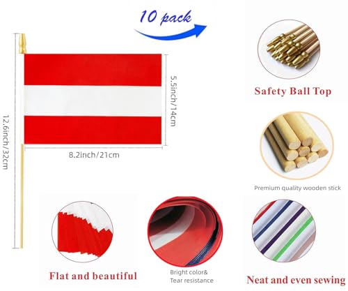10 Pack Austria Flags -AT Handheld Flag- 5x8 in,Austrians Mini Flag. Suitable For Party Decorations, Store Displays, Bar D...
