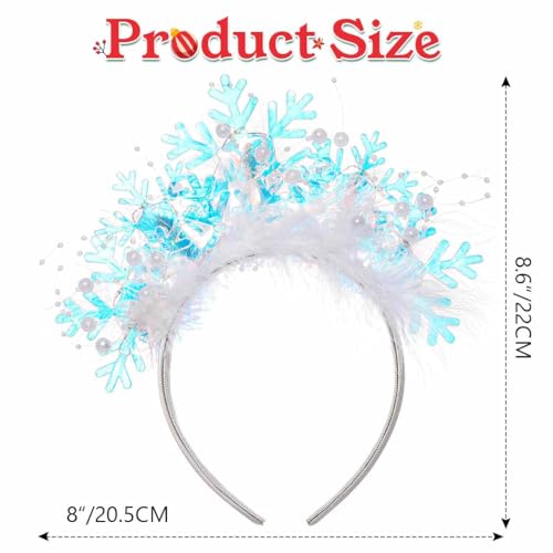 DRESBE Christmas Light Up Snowflake Headband LED Feather Pearl Headbands Glow Xmas Hair Accessories for Women
