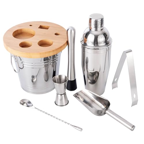 JNWINOG 8-Pcs Cocktail Shaker Set Bartender Kit | Bar Set Drink Mixer Set with Ice Bucket and All Bar Accessory Tools: Mar...