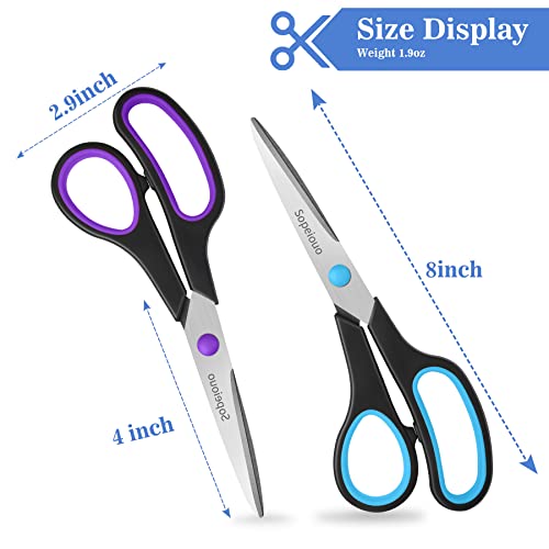 Scissors Set of 6-Pack, 8" Scissors All Purpose Comfort-Grip Handles, Sharp Scissor for Office Home School Craft Sewing Fa...