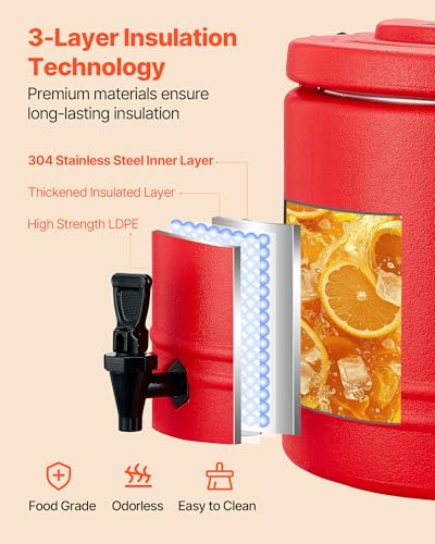 VEVOR Insulated Beverage Dispenser, 2.2 Gal/8L Thermal Hot and Cold Drink Server Dispenser with Spigot, Food-Grade Cooler ...