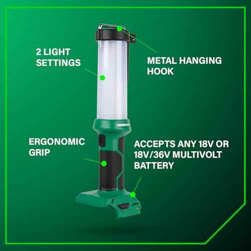 Metabo HPT 18V MultiVolt Cordless LED Lantern, 750 Lumens, 2 Light Settings, 360¡Æ Illumination, Long Lasting Light, Integrated Hanging Hook, Compact and Lightweight, Tool Body Only, UB18DFQ4