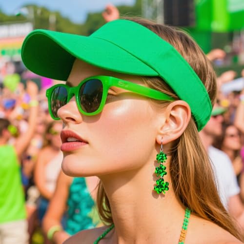 ANGLEQUEEN St Patrick's Day Earrings for Women Acrylic Shamrock Dangle Earrings Green Irish Clover Earring Good Luck Earri...