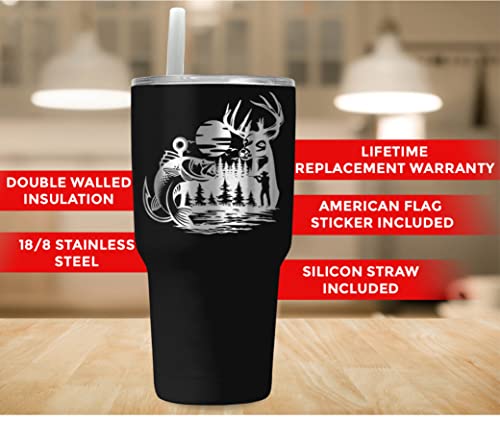Flaskimo Fishing and Hunting Gifts For Men and Women | 30oz Hunting and Fishing Tumbler | Gifts for Dad with Sliding Lid a...