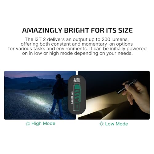 OLIGHT I3T 2 EOS Pocket EDC Flashlight, 200 Lumens Compact Bright Handheld Flash Lights, Dual-Output Tail Switch with AAA ...