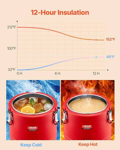 VEVOR Insulated Beverage Dispenser, 8 Gal/30.3L Thermal Hot and Cold Drink Server Dispenser with Spigot, Food-Grade Cooler...