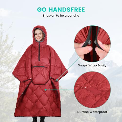 Wearable Camping Blanket Honcho Poncho - Stadium Blanket, Sleeping Bag for Adults, Packable Ultralight Warm & Waterproof f...