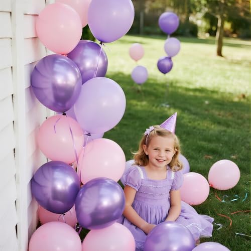 60 Pieces Pink Purple Balloons, 12 Inches Metallic Light Purple Balloon Confetti Balloons for Birthday, Wedding, Unisex Ad...