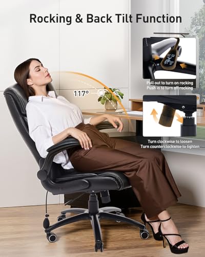 500LBS Big and Tall Office Chair, Heavy Duty Office Desk Chair with Padded Flip-Up Arms, Adjustable Lumbar Support & Tilt ...