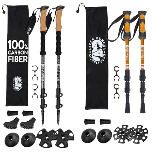 Lightweight Collapsible Trekking Poles for Kids (Orange) & Carbon Fiber Aluminum Walking Sticks with Cork Grips (Black) wi...