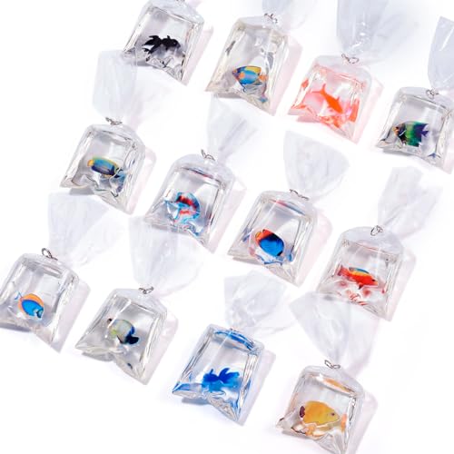 KISSITTY 24pcs Water Bag Charms Resin Fish Goldfish 12 style Pendants Dangles Decorations for DIY Necklaces Bracelets Earr...
