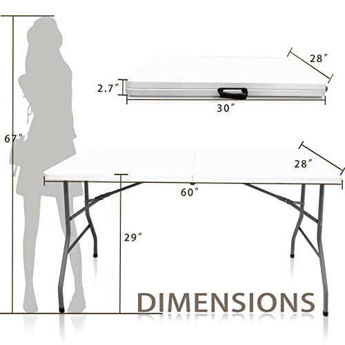 CAMP SOLUTIONS Plastic Folding Table, 5 FT Folding Table, Plastic Portable Tables for Dining Parties Card Picnic Camping, ...