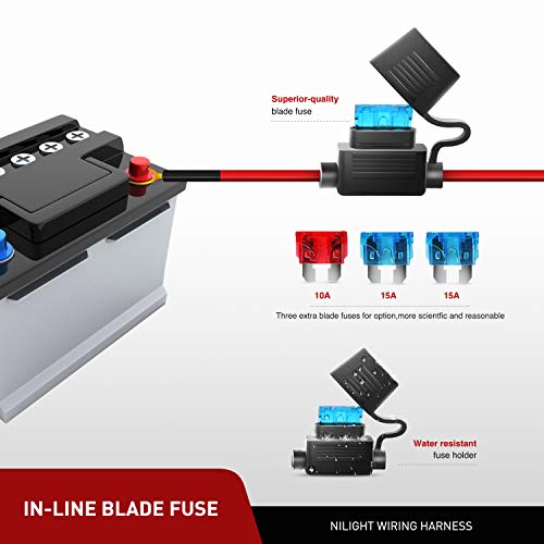 Nilight 16AWG Off-Road LED Light Bar Wiring Harness Kit 12V Relay On/Off Rocker Switch -2 Leads,2 Years Warranty