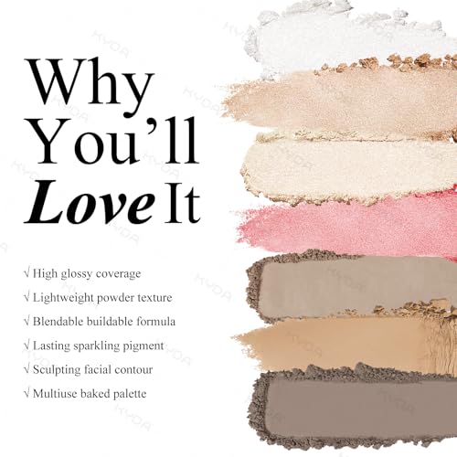 KYDA Face Highlighter Palette, High Glossy Face Illuminator Palette, Natural Glow Finish, Pearl Shimmer Smooth Baked Powde...