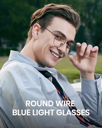 Cyxus Round Blue Light Blocking Glasses Men Woman Wire Frame Ultralight Comfortable Office Computer Gaming Study 8090
