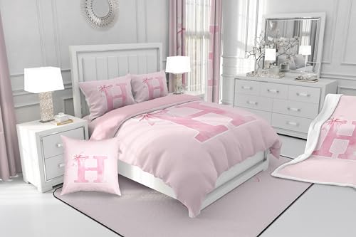 Erosebridal Bowknot Bedding Twin,Monogrammed Bows Comforter Set for Girls,Initial Birthday Gifts Quilt for Mom Daughter Sister,Unique Bedroom Room Decor,Luxury Soft(H)