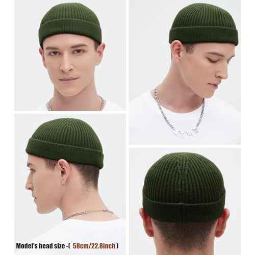 Swag Wool Knit Cuff Short Fisherman Beanie for Men Women, Spring Fall Winter Warm Hats, Trawler Skull Cap, Watch Cap