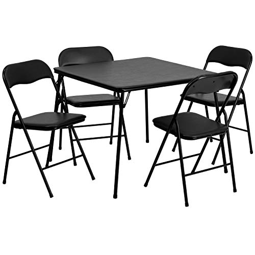 EMMA + OLIVER 5-Piece Multipurpose Folding Card Table and Chairs Set for 4 Players, Padded Top Portable Square Folding Tab...