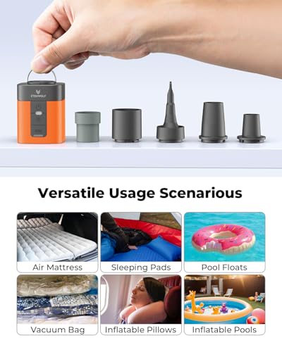 ETENWOLF AIR 3 Air Pump for Inflatables with 2600 mAh Battery & Camping Light, Ultra-Fast and Mini Electric Air Pump, Infl...