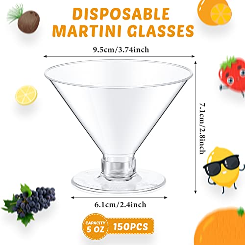 Yinkin 24 Pcs 5 oz Plastic Martini Glasses Disposable Clear Cocktail Dessert Parfait Glasses Unbreakable Mini Martini Cups...