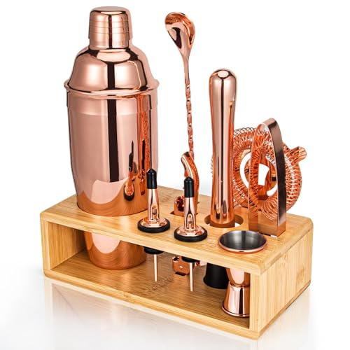 Cocktail Shaker Set, Mixology Bartender Kit 10-Piece Bar Tools Set with Stylish Bamboo Stand, Bar kit: Martini Shaker Mudd...
