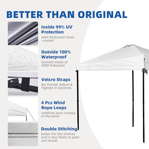 Chankee 10x10 Canopy Replacement Top,Sliver-Coated Pop Up Canopy Tent Top Cover Roof with Air Vent,Ropes and Velcro,UV Wat...
