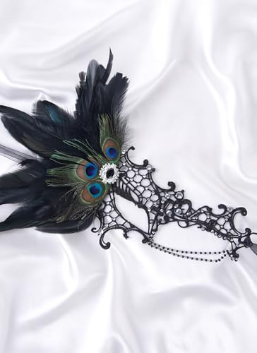 Zinniday Halloween Masquerade Masks for Women - 2026 Peacock Feather Lace Mask 1920s Venetian Eyemask for Party