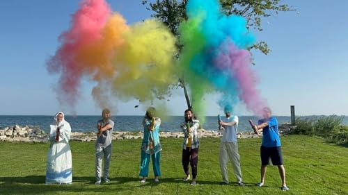 Rainbow Powder Cannons Smoke Bombs Biodegradable Poppers | Assorted 6 Pack | Launch 25 ft | 12 inch | Decorations For Phot...