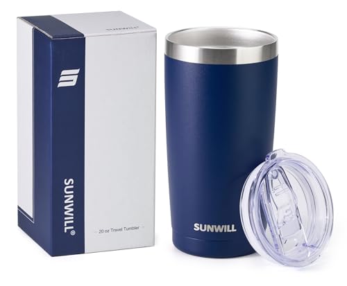 SUNWILL Travel Coffee Tumbler 20 oz, Insulated Mug with Lid, Stainless Steel Cup for Outdoor, Powder Coated Navy