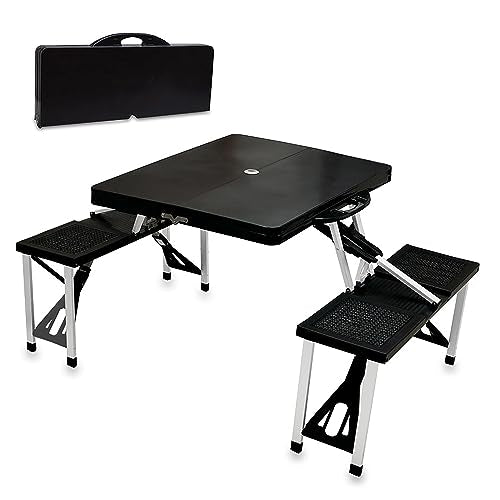 Picnic TIME Portable Folding Picnic Table with Seats for 4, Collapsible Aluminum Table with Benches & Umbrella Hole, Light...