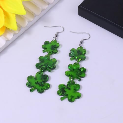 ANGLEQUEEN St Patrick's Day Earrings for Women Acrylic Shamrock Dangle Earrings Green Irish Clover Earring Good Luck Earri...