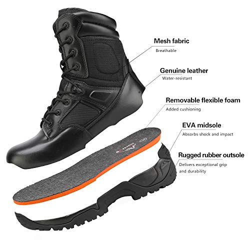 NORTIV 8 Mens Military Tactical Work Boots Hiking Side Zip Leather Outdoor Motorcycle Combat Boots Response