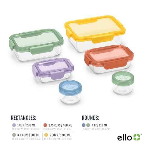 Ello Color Lock 12PC Mixed Glass Food Storage Sets, Leak-Proof Glass Food Storage Containers with Airtight BPA-Free Plastic Lids, Dishwasher, Microwave, and Freezer Safe, Desert Festival