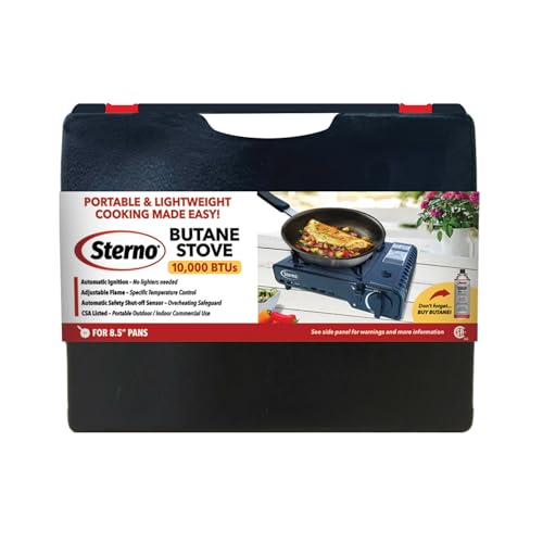 Sterno Portable Butane Stove - 9K/10K BTU Single Burner Stove, Outdoor & Indoor Use Butane Gas Burner with Carrying Case -...