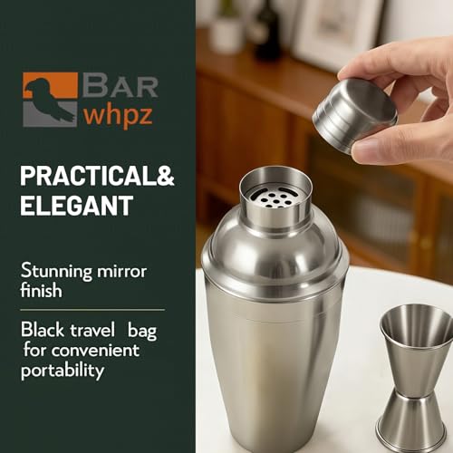 Cocktail Shaker Set, 24oz Stainless Steel Bartender Kit with Measuring Jigger & Mixing Spoon,Cocktail Recipe,Professional ...